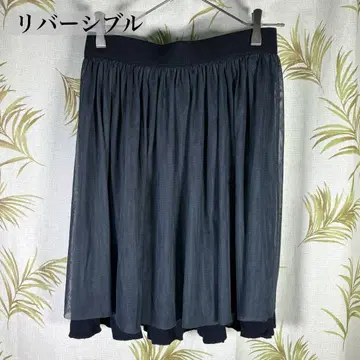 [리버서블 플레어 스커트] 샤샤 스커트 네이비 허리밴딩