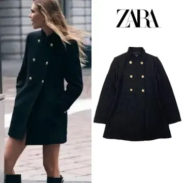 자라 더블 브레스트 코트 골드 버튼 블랙
