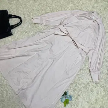 새상품급 Sov. 소브 롱 셔츠 원피스 핑크 얇은 소재 벨트 36 S