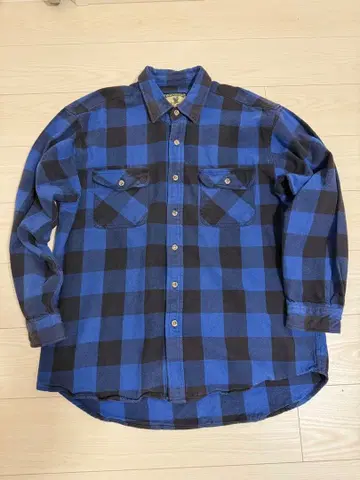 FIELD & STREAM 긴팔 플란넬 셔츠 XL 파랑 검정 체크