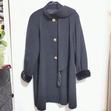 [ 새상품급 ] ST Gold 울 블랙 롱 코트 프리 사이즈 퍼 포함