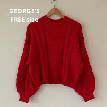 GEORGE'S 레드 케이블 니트 스웨터
