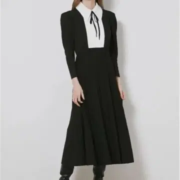 SNIDEL 블라우스 칼라 도킹 니트 원피스