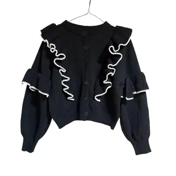 블랙 프릴 니트 가디건