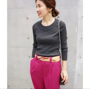 IENA 리브 하이 게이지 6 x 3 U넥 풀오버 그레이