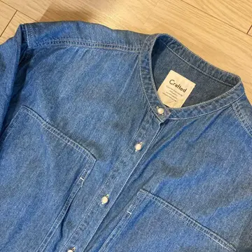 Crafted 데님 셔츠 원피스 긴팔 노카라