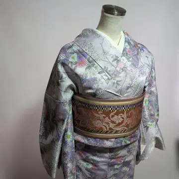 연보라색 꽃무늬 코몬 기모노