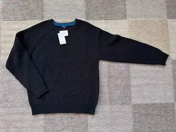 리브 편직 크루넥 스웨터 블랙