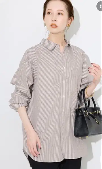 한 번만 착용 SLOBE IENA 코튼 브로드 셔츠 스트라이프 브라운