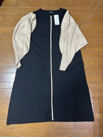 Ranan 긴팔 니트 원피스 LL 블랙 베이지