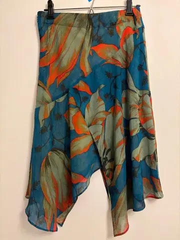 플레어 스커트 파랑 오렌지 꽃무늬