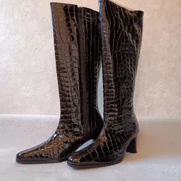 COCCO FIORE 블랙 크로커다일풍 롱 부츠