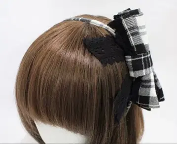 [레어] 타탄 체크 리본 머리띠 블랙