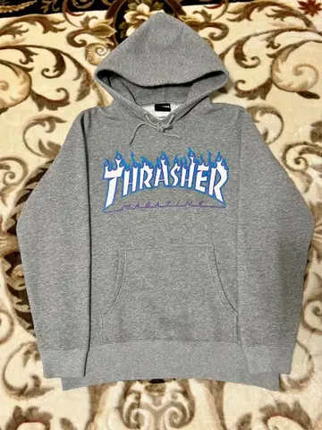 THRASHER 프레임 로고 후드티 그레이