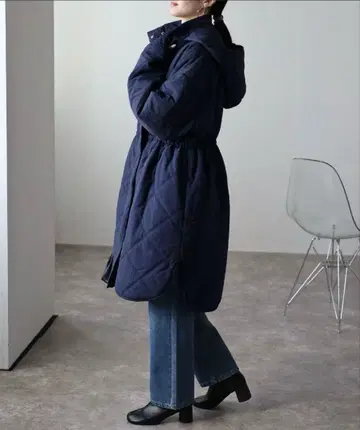 충전솜 다이아 퀼팅 코트 퀼팅 다운 자켓 아우터 네이비