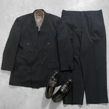 vintage 블랙 더블 수트 셋업 L daks 체크
