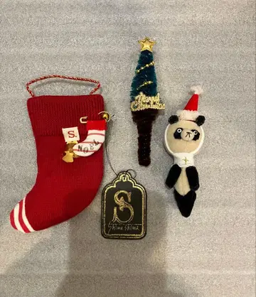 시마시마 미니 크리스마스 삭스와 팬더 봉제 인형 세트 일본 국내 작가