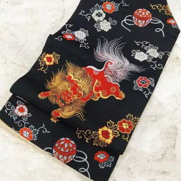 앤티크 당사자 모란 공 금실 나고야 오비 블랙 #1491