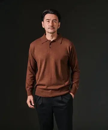 브라운 니트 피케 셔츠 긴팔