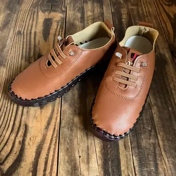 새상품 캐주얼 스니커즈 밴딩 스트링 슈즈 사이즈 22.5 브라운