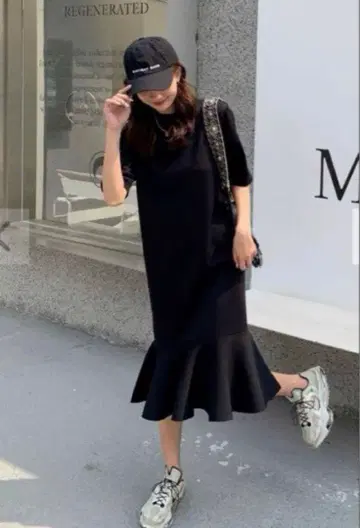 블랙 니트 반팔 원피스