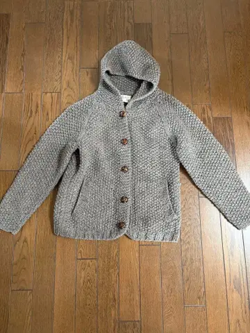 후드 부착 니트 자켓 브라운