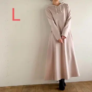 코튼 100% A라인 맥시 길이 후드티 원피스 핑크 베이지 L