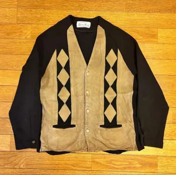 1960년대 빈티지 가디건 아가일 커트 코베인 오리지널 가죽 울