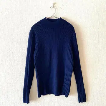 [앙코키누] 니트 라메 장식 버튼 울 혼방 모크넥 긴팔 무지 M