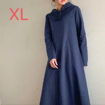 코튼 100% A라인 맥시 길이 후드티 원피스 네이비 XL 사이즈