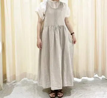 츠하루 사만사 모스모스 린넨 앞뒤 착용 에이프런 원피스 베이지