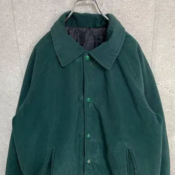 빈티지 코듀로이 자켓 바시티 자켓 그린 구제 의류 짧은 기장 L 정도