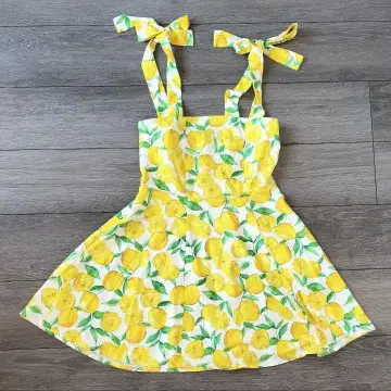 레몬 패턴 슬리브리스 미니 원피스