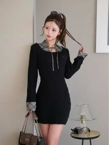 darich 레이어드 니트 미니 원피스