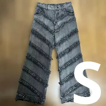 CLEL 하드 프린지 데님 팬츠 그레이 계열 S