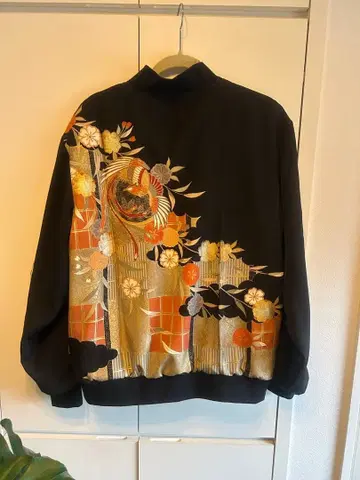 리메이크 블루종 전복 기모노 점퍼 봉황과 꽃무늬