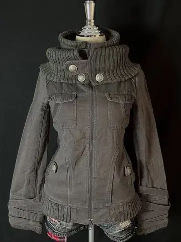 그레이 밀리터리 자켓 리브 니트 옷깃 y2k