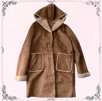 새상품급 여성용 카멜 베이지 후드 부착 무스탕 코트