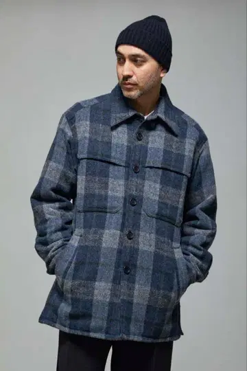 네이비 계열 체크 캐주얼 자켓