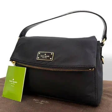 양품 케이트 스페이드 핸드백 팔걸이 나일론 검정 블랙 금장 로고