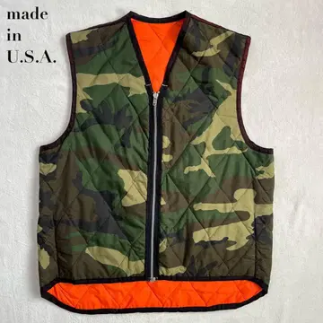 80s USA제 리버서블 충전솜 베스트 워크 베스트 카모플라주 M