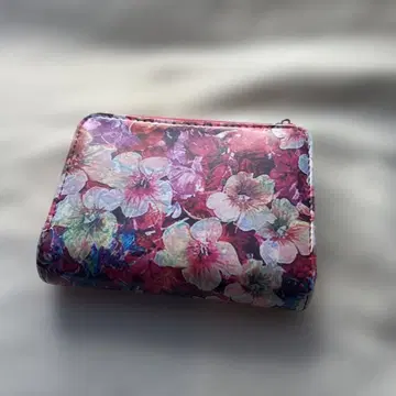 꽃무늬 이단 접이식 지갑 빨간색