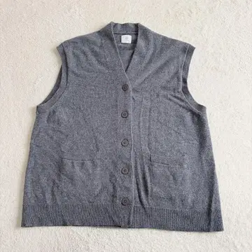 여유로운 공간 쿠리하라 하루미 울 100% V넥 니트 베스트 그레이