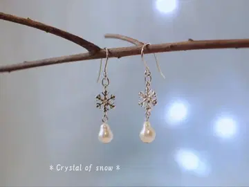 은색 눈꽃송이와 담수 진주 귀걸이