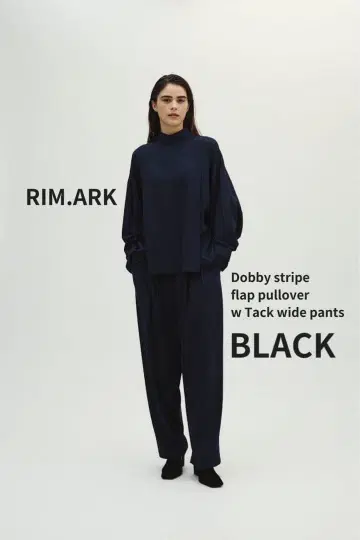 RIM.ARK 도비 스트라이프 풀오버 팬츠 블랙