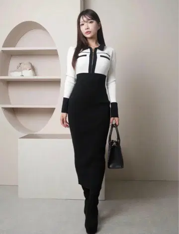 LIP service 립서비스 프론트 ZIP 바이컬러 니트 원피스