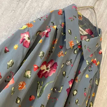 빈티지 블라우스 꽃무늬 올 패턴 쇼와 레트로 앤티크 그레이 일본제