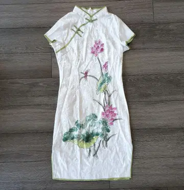 꽃무늬 자수 차이나 드레스 면 100%