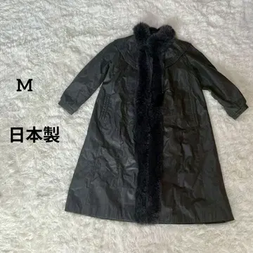 일본제 블랙 가죽 코트 롱 코트 M 소가죽 퍼 포함 여성용