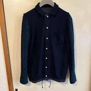 sacai 네이비 뜨개질 디자인 가디건